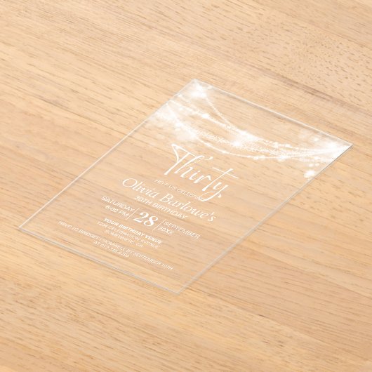 Invitations En Acrylique Élégante String Lights 30e fête d'anniversaire (Poser)