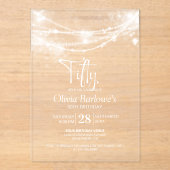 Invitations En Acrylique Élégante String Lights 50e anniversaire fête (Recto)