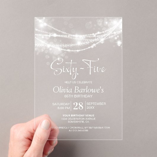 Invitations En Acrylique Élégante String Lights 65e fête d'anniversaire (In situ (ordinateur de poche))