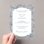 Invitations En Acrylique Élégante toile Florale Bleue Française Gravée (In situ (ordinateur de poche))