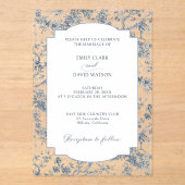 Invitations En Acrylique Élégante toile Florale Bleue Française Gravée (Recto)