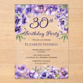 Invitations En Acrylique Élégante Violette violette Florale 30e fête d'anni (Recto)