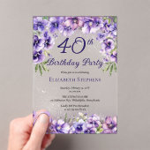 Invitations En Acrylique Élégante Violette violette Florale 40e fête d'anni (In situ (ordinateur de poche))