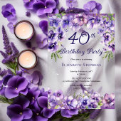Invitations En Acrylique Élégante Violette violette Florale 40e fête d'anni
