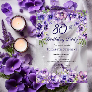 Invitations En Acrylique Élégante Violette violette Florale 80e fête d'anni