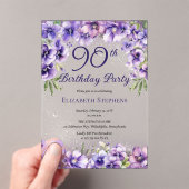 Invitations En Acrylique Élégante Violette violette Florale 90ème anniversa (In situ (ordinateur de poche))