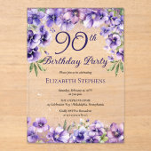 Invitations En Acrylique Élégante Violette violette Florale 90ème anniversa (Recto)