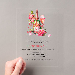 Invitations En Acrylique Élégantes et Chic Fleurs et Prosecco Enterrement d
