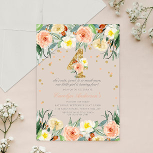 Invitations En Acrylique Élégantes filles florales 4e anniversaire