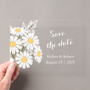 Invitations En Acrylique Élégantes Fleurs Blanches de Marguerites Enregistr