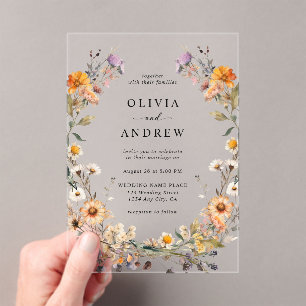 Invitations En Acrylique Élégantes Fleurs Sauvages de Campagne Bohème Botan