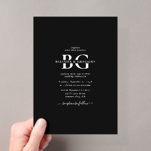 Invitations En Acrylique Élégantes Initiales de Monogramme Noir et Blanc po