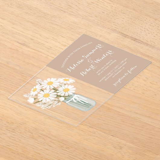 Invitations En Acrylique Elégantes marguerites blanches Mason Jar Mariage b (Poser)