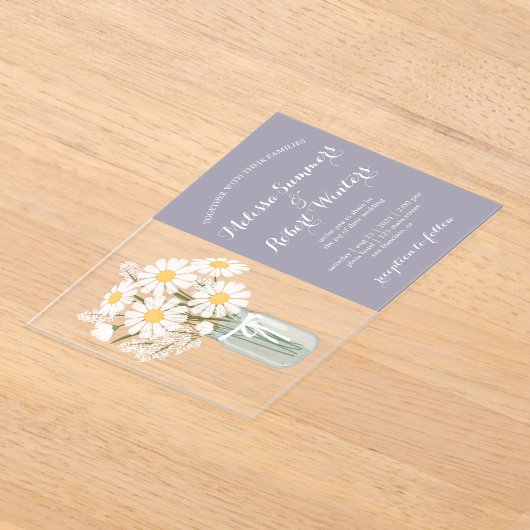 Invitations En Acrylique Élégantes marguerites blanches Mason Jar Mariage L (Poser)
