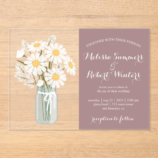 Invitations En Acrylique Elégantes marguerites blanches Mason Jar Mariage R (Recto)