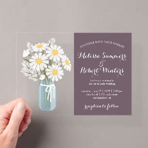Invitations En Acrylique Élégantes Marguerites Blanches Pot de Fleurs Maria