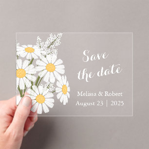 Invitations En Acrylique Élégantes marguerites florales blanches Sauvez la 