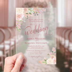 Invitations En Acrylique Élégantes roses rose et mauve Boho Chic Fancy Mari
