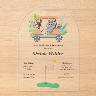 Invitations En Acrylique Élément Boho Bébé Éléphant & Singe Golf Fête de Na