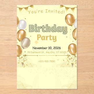 Invitations En Acrylique Éléments dorés Anniversaire