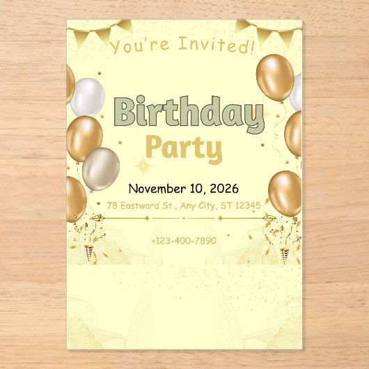 Invitations En Acrylique Éléments dorés Anniversaire (Recto)