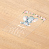 Invitations En Acrylique Eléphant, Fleurs Aquarelles Roses, Premier Anniver (Poser)
