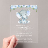 Invitations En Acrylique Eléphant, Fleurs d'aquarelle bleue, Baby shower (In situ (ordinateur de poche))