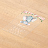 Invitations En Acrylique Eléphant, Fleurs d'aquarelle rose, Baby shower (Poser)