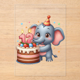 Invitations En Acrylique Éléphant Mignon 12e Anniversaire