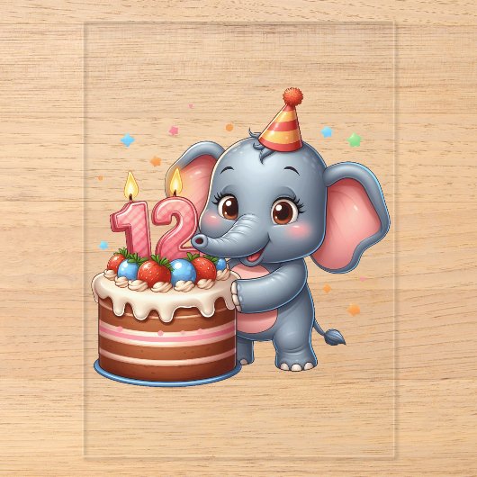 Invitations En Acrylique Éléphant Mignon 12e Anniversaire (Recto)