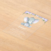 Invitations En Acrylique Eléphant mignon, Fleurs pourpres, Premier Annivers (Poser)