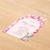 Invitations En Acrylique Eléphant rose et Baby shower de ballon pour fille (Poser)