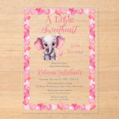 Invitations En Acrylique Elephant Un Petit Baby shower Fille Amoureuse (Recto)