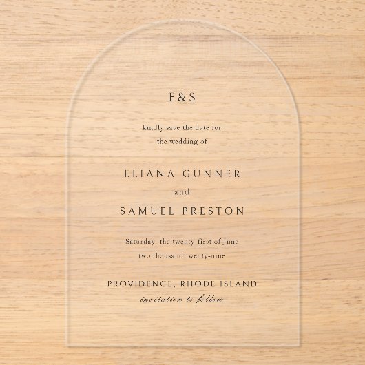 Invitations En Acrylique Eliana Monogram Mariage classique Enregistrer la d (Recto)