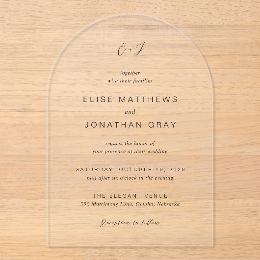 Invitations En Acrylique Elise Elegant Wedding (Recto)