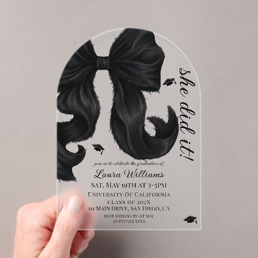 Invitations En Acrylique Elle a fait son diplôme Bow (In situ (ordinateur de poche))