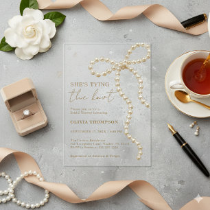 Invitations En Acrylique Elle Attache le Nœud Pearl Bow Réception de Mariag