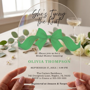 Invitations En Acrylique Elle Attache le Nœud Vert Photo Enterrement de Vie