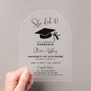 Invitations En Acrylique Elle L'A Fait Casquette Bow Graduation