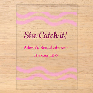 Invitations En Acrylique Elle l'attrape lignes spirales aquarelle rose mari