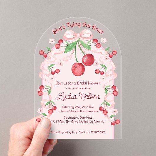 Invitations En Acrylique Elle noue la mariée cerise Coquette (In situ (ordinateur de poche))