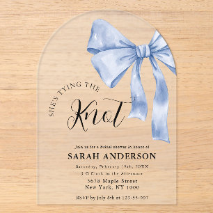 Invitations En Acrylique Elle noue le nœud bleu ruban Baby Shower