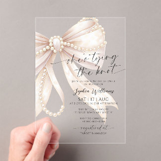 Invitations En Acrylique Elle noue le nœud de la mariée Pearl Bow Shower de