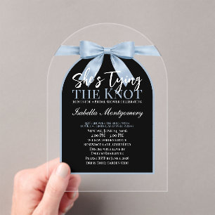 Invitations En Acrylique Elle Noue le Nœud Palette Bleu Clair Ruban