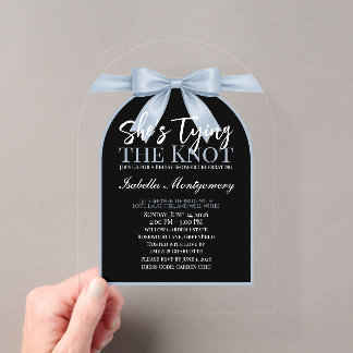 Invitations En Acrylique Elle Noue le Nœud Palette Bleu Poussiéreux Arc