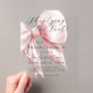 Invitations En Acrylique Elle Noue le Nœud Rose Rose Enterrement de Vie de