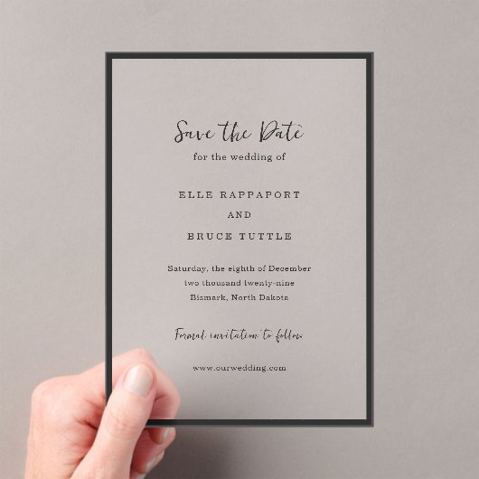 Invitations En Acrylique Elle Simple mariage moderne Enregistrer la date (In situ (ordinateur de poche))
