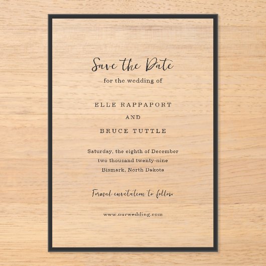 Invitations En Acrylique Elle Simple mariage moderne Enregistrer la date (Recto)