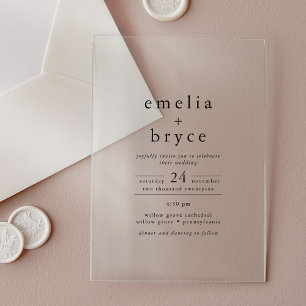 Invitations En Acrylique EMELIA Moderne Bohème Minimaliste Mariage Noir Uni