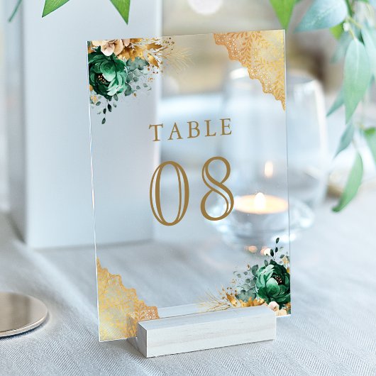 Invitations En Acrylique Emerald Floral Lace Wedding Acrylic Table Number